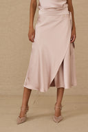 Gonna midi satin con chiusura a portafoglio