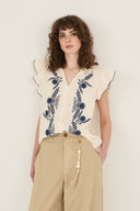 Camicia in voile ricamato con ruches