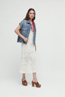 Abito midi in pizzo con spalline sottili