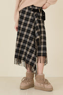 Souvenir Gonna Plaid Asimmetrica con Frange e Fibbia