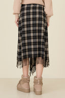 Souvenir Gonna Plaid Asimmetrica con Frange e Fibbia