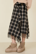 Souvenir Gonna Plaid Asimmetrica con Frange e Fibbia