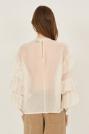 Blusa in chiffon con ruches e pizzo