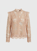 Souvenir Blusa pizzo floreale collo alto e ruches