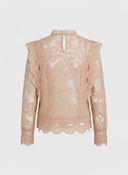 Souvenir Blusa pizzo floreale collo alto e ruches