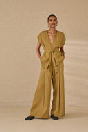 Pantalone palazzo plissé con cintura