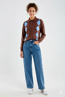 Maglia polo marrone con motivo argyle