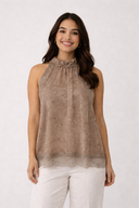 Top in Jacquard con Dettagli in Pizzo