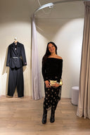 Top nero drappeggiato scollo bardot